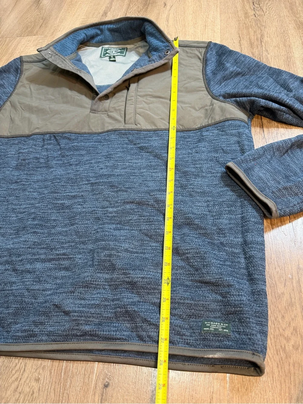 G.H. Bass & Co. Green Label Tag on Gray Fabric